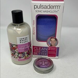 PULSADERM BEAUTY BUNDLE SONIC WASHCLOTH FIND YOUR HAPPY PLACE LOTION BEE BAR